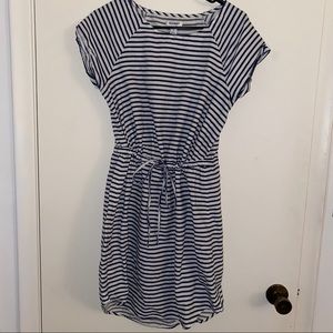 Navy blue and white striped dress
